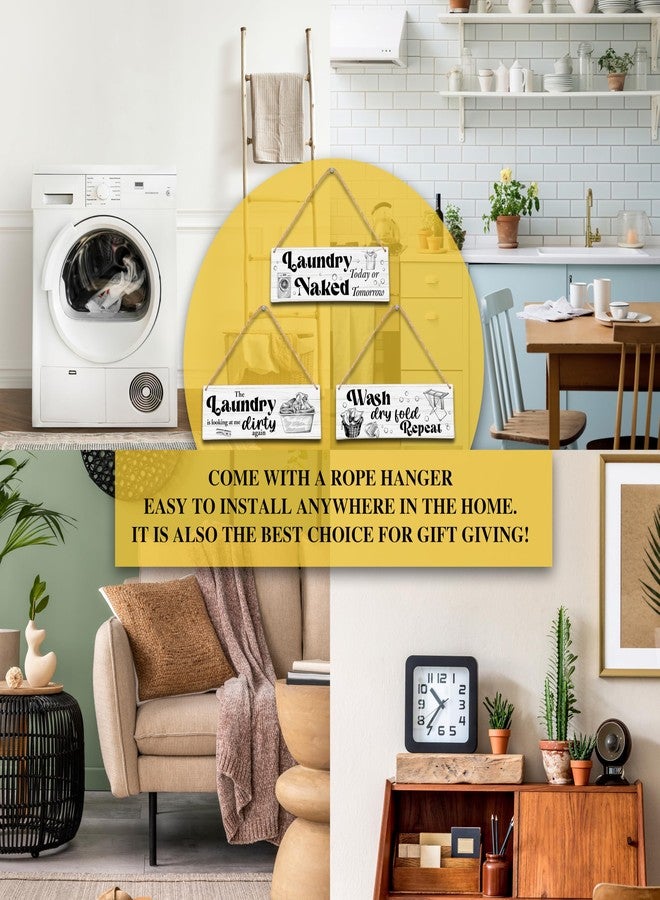 Zmyollo Laundry Room Wall Decor Sign, 3Pieces Laundry Room Rules Wooden Sign With Rope, Wash Dry Fold Repeat Wall Art Decor For Farmhouse Home Washroom Bathroom Restroom, B29 - Image 4